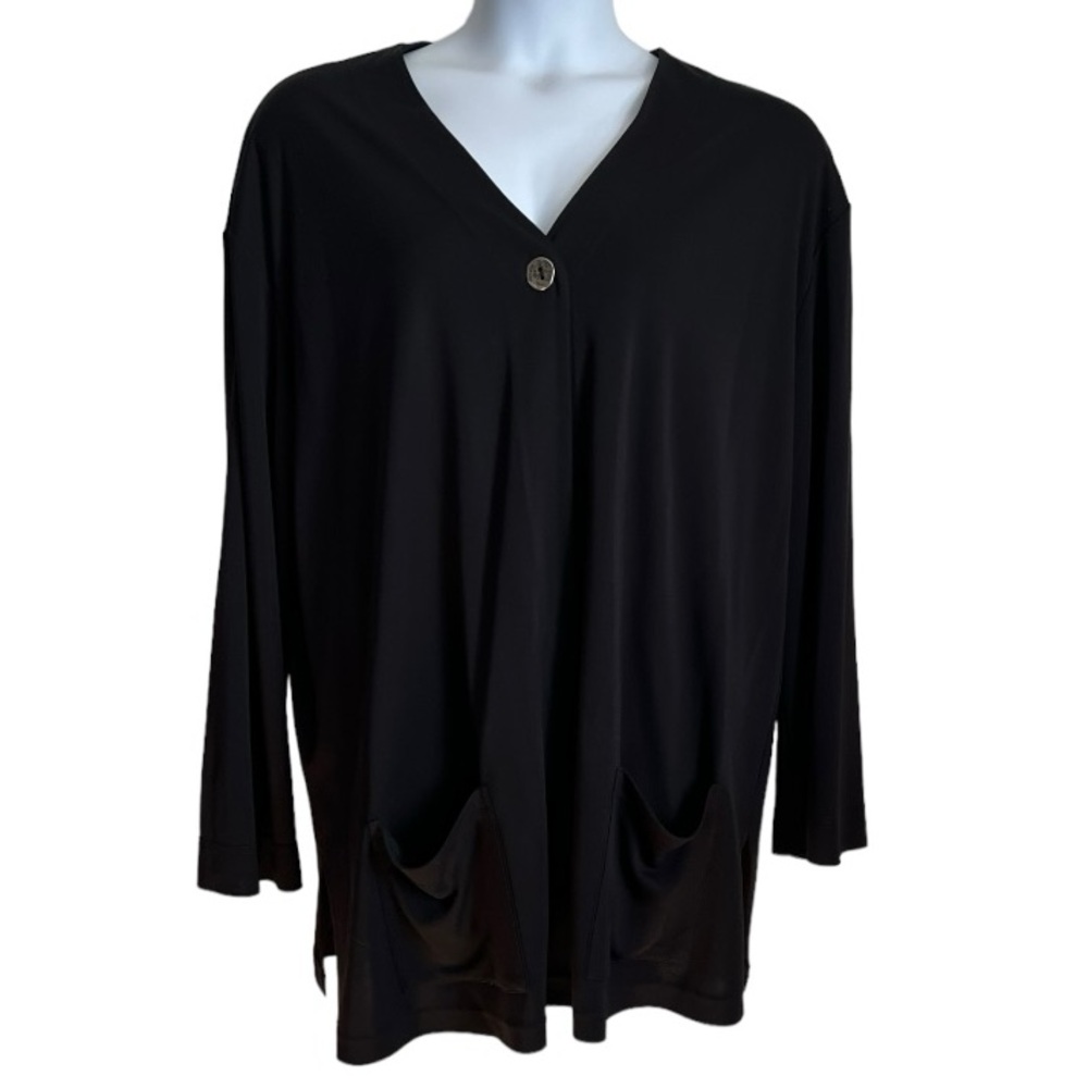 Flattering J. Jill Black Knit Jacket Cardigan Sz XLT Single Button Swing Fit